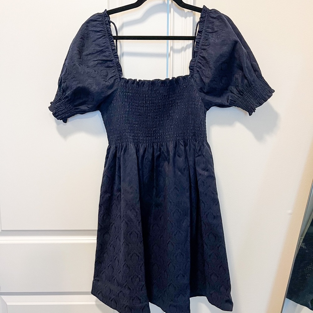 Hill House Athena Nap Dress Navy Brocade NWT
